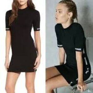Ivy Park Tight Fit Mini Bodycon with Spellout Ribbon, Black White, Sz S